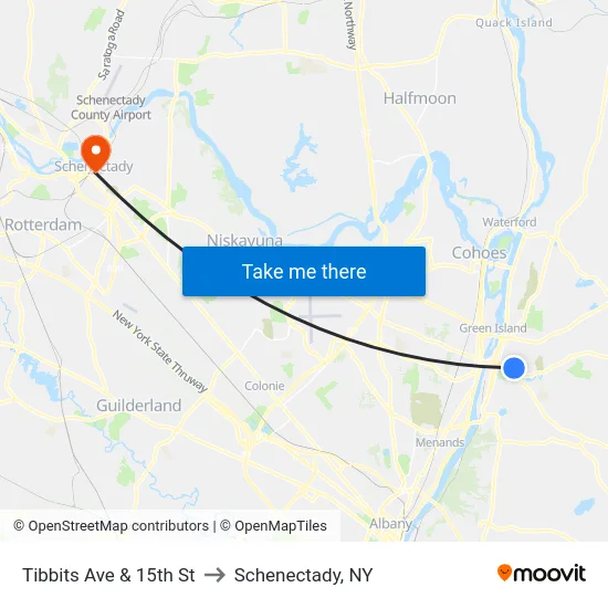 Tibbits Ave & 15th St to Schenectady, NY map