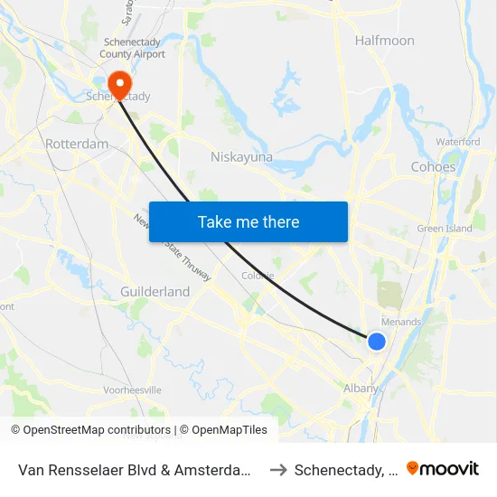 Van Rensselaer Blvd & Amsterdam Ave to Schenectady, NY map