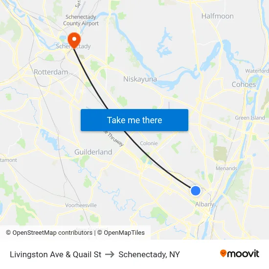 Livingston Ave & Quail St to Schenectady, NY map