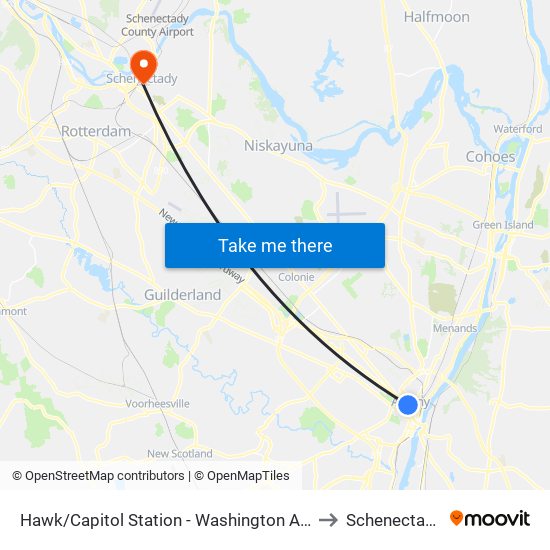 Hawk/Capitol Station - Washington Ave & Hawk St to Schenectady, NY map