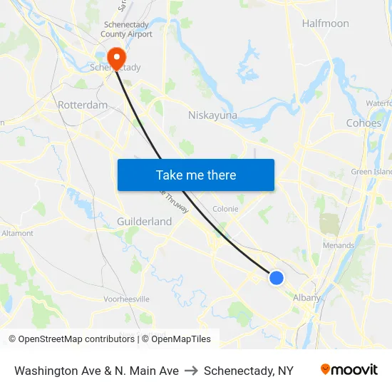Washington Ave & N. Main Ave to Schenectady, NY map
