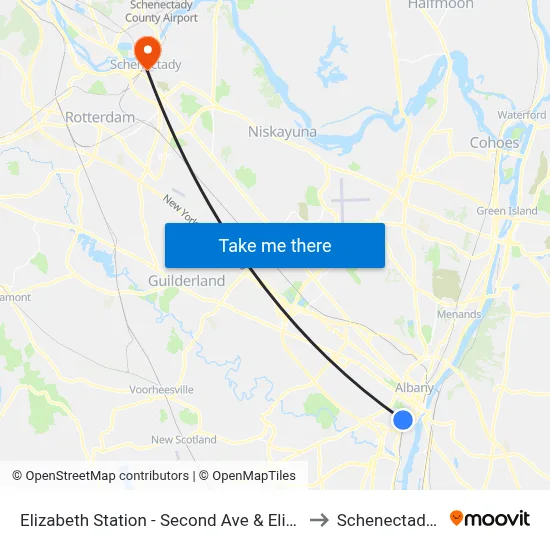 Elizabeth Station - Second Ave & Elizabeth St to Schenectady, NY map