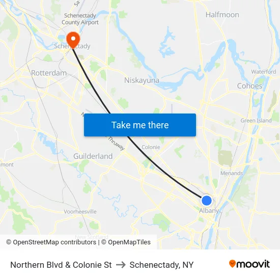Northern Blvd & Colonie St to Schenectady, NY map