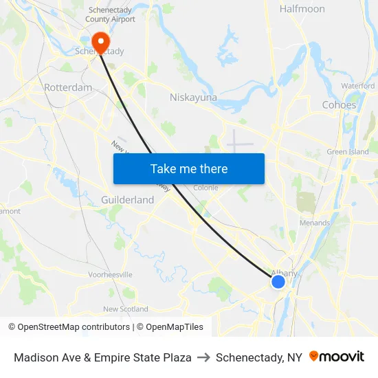 Madison Ave & Empire State Plaza to Schenectady, NY map