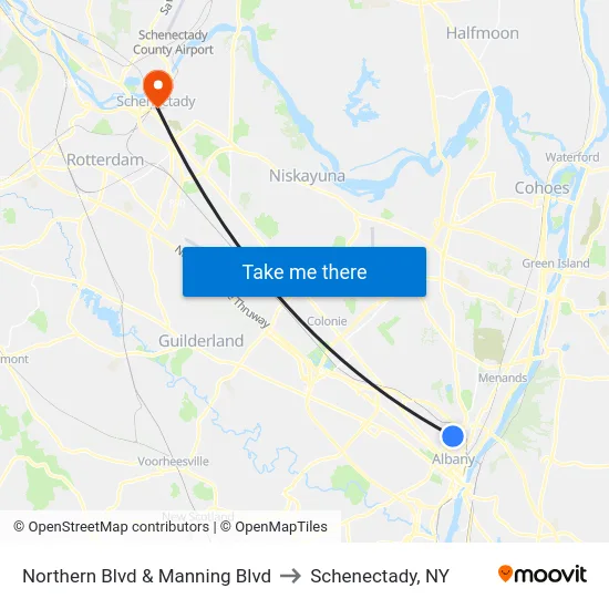 Northern Blvd & Manning Blvd to Schenectady, NY map