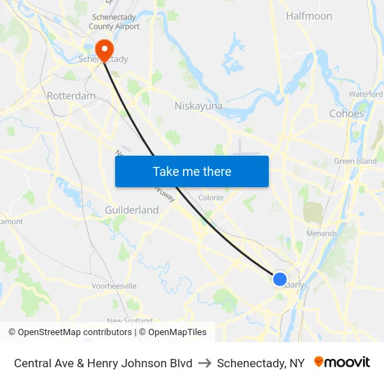 Central Ave & Henry Johnson Blvd to Schenectady, NY map