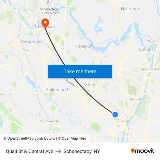 Quail St & Central Ave to Schenectady, NY map