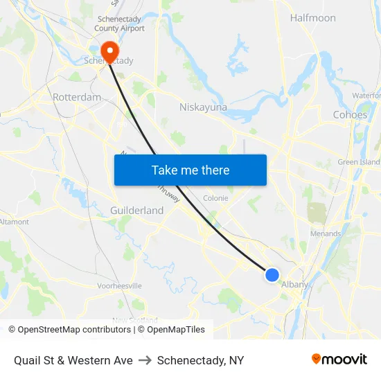 Quail St & Western Ave to Schenectady, NY map
