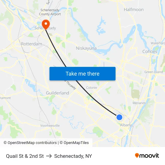 Quail St & 2nd St to Schenectady, NY map