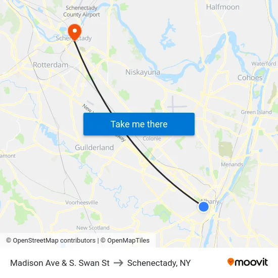 Madison Ave & S. Swan St to Schenectady, NY map
