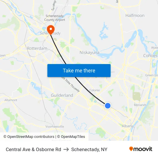 Central Ave & Osborne Rd to Schenectady, NY map