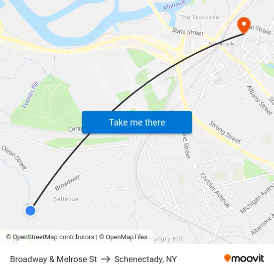 Broadway & Melrose St to Schenectady, NY map