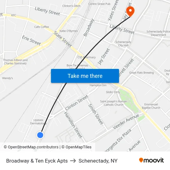 Broadway & Ten Eyck Apts to Schenectady, NY map