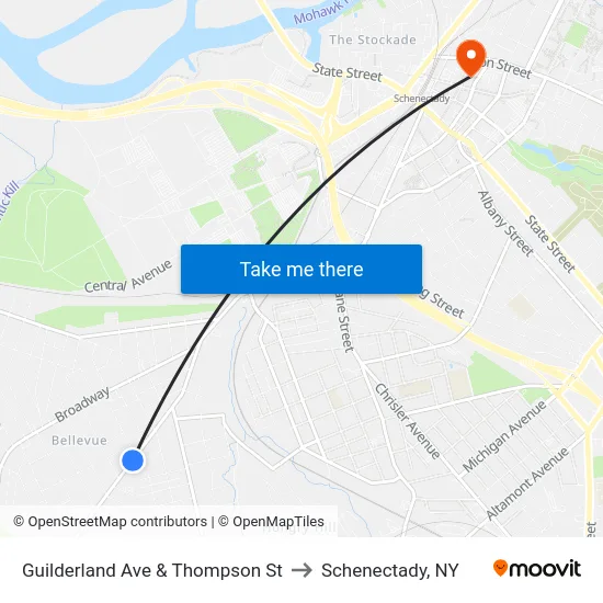 Guilderland Ave & Thompson St to Schenectady, NY map