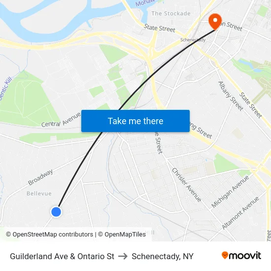Guilderland Ave & Ontario St to Schenectady, NY map