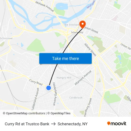 Curry Rd at Trustco Bank to Schenectady, NY map