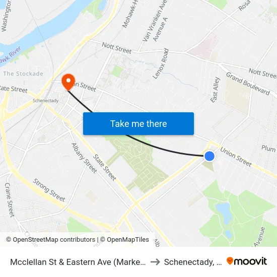 Mcclellan St & Eastern Ave (Market 32) to Schenectady, NY map