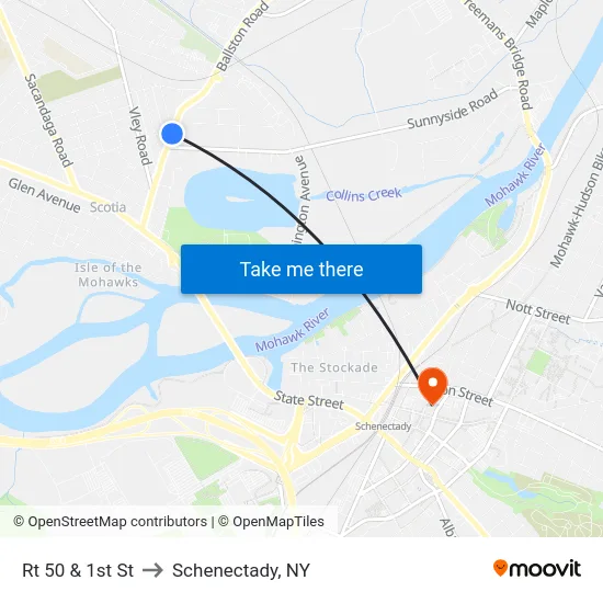 Rt 50 & 1st St to Schenectady, NY map