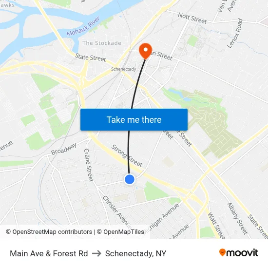 Main Ave & Forest Rd to Schenectady, NY map