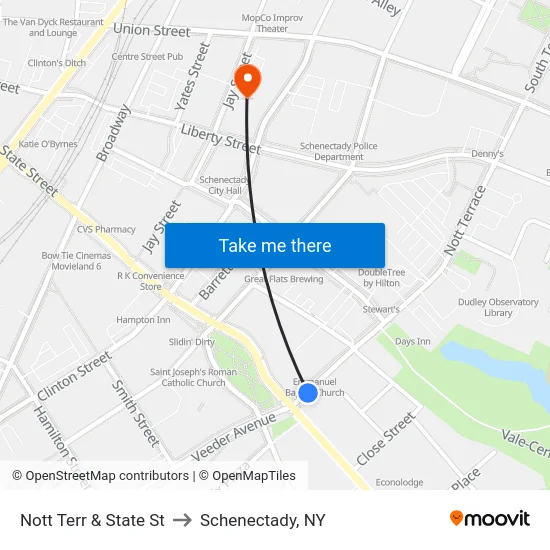 Nott Terr & State St to Schenectady, NY map