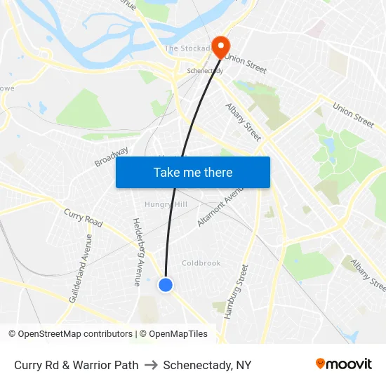 Curry Rd & Warrior Path to Schenectady, NY map