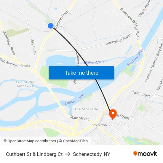 Cuthbert St & Lindberg Ct to Schenectady, NY map