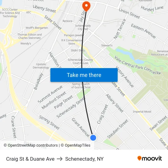 Craig St & Duane Ave to Schenectady, NY map