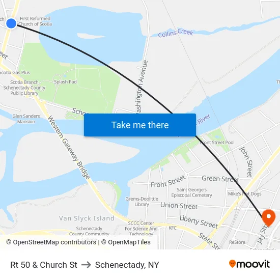 Rt 50  & Church St to Schenectady, NY map