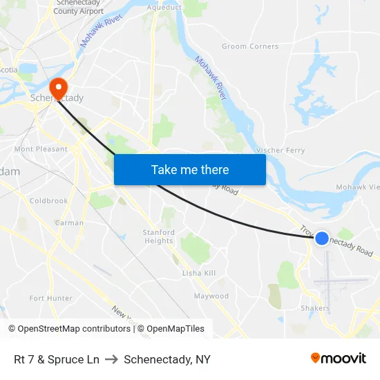 Rt 7 & Spruce Ln to Schenectady, NY map