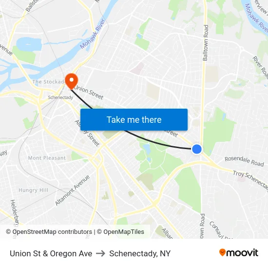 Union St & Oregon Ave to Schenectady, NY map
