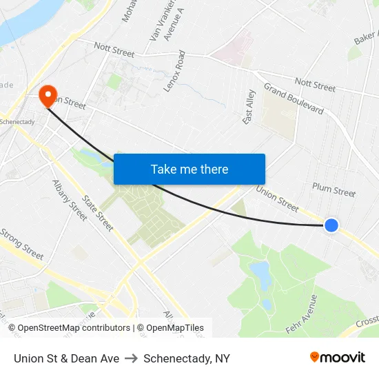 Union St & Dean Ave to Schenectady, NY map