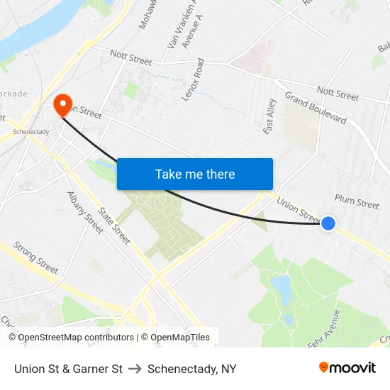 Union St & Garner St to Schenectady, NY map