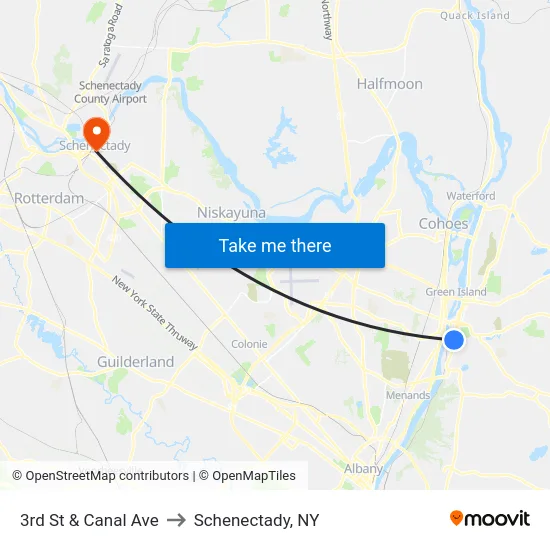 3rd St & Canal Ave to Schenectady, NY map