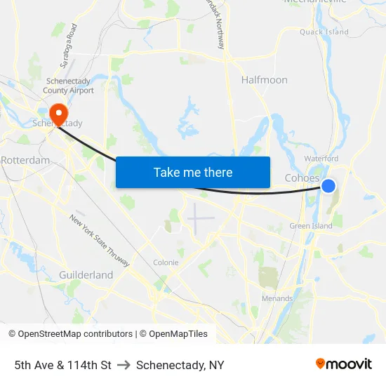 5th Ave & 114th St to Schenectady, NY map