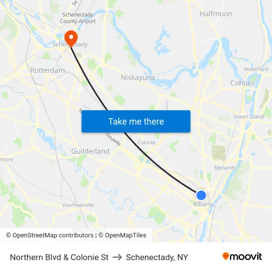 Northern Blvd & Colonie St to Schenectady, NY map
