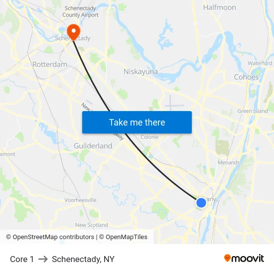 Core 1 to Schenectady, NY map