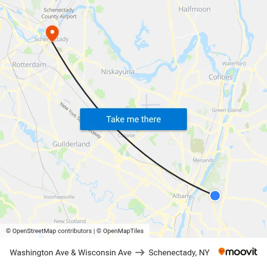 Washington Ave & Wisconsin Ave to Schenectady, NY map