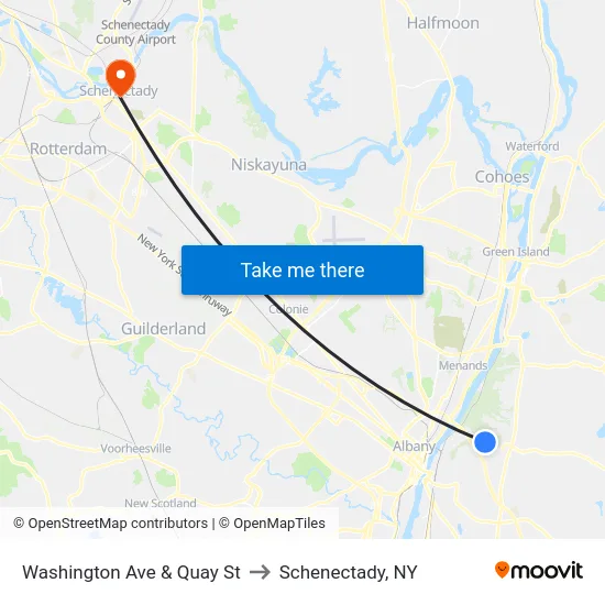 Washington Ave & Quay St to Schenectady, NY map