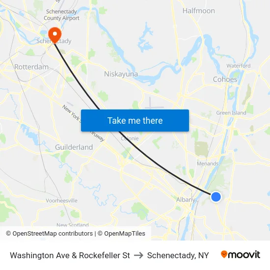 Washington Ave & Rockefeller St to Schenectady, NY map