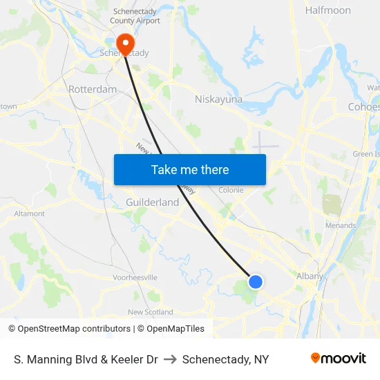 S. Manning Blvd & Keeler Dr to Schenectady, NY map