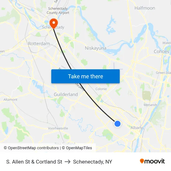 S. Allen St & Cortland St to Schenectady, NY map