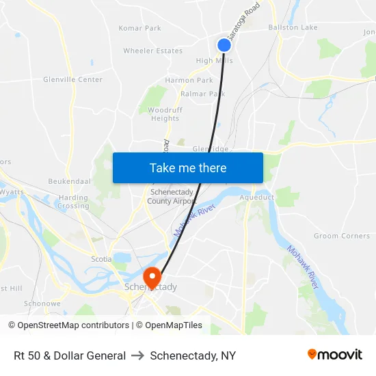 Rt 50 & Dollar General to Schenectady, NY map