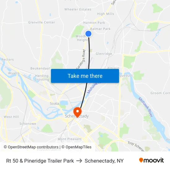 Rt 50 & Pineridge Trailer Park to Schenectady, NY map