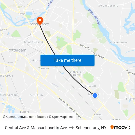 Central Ave & Massachusetts Ave to Schenectady, NY map