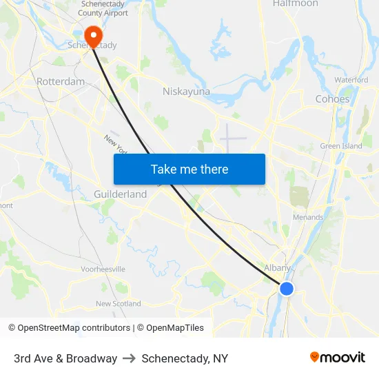 3rd Ave & Broadway to Schenectady, NY map