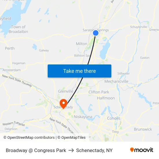 Broadway @ Congress Park to Schenectady, NY map