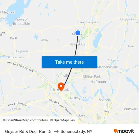 Geyser Rd & Deer Run Dr to Schenectady, NY map