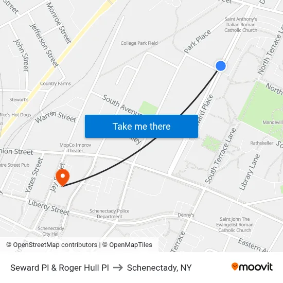 Seward Pl & Roger Hull Pl to Schenectady, NY map