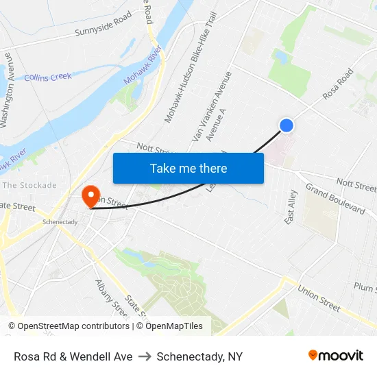 Rosa Rd & Wendell Ave to Schenectady, NY map
