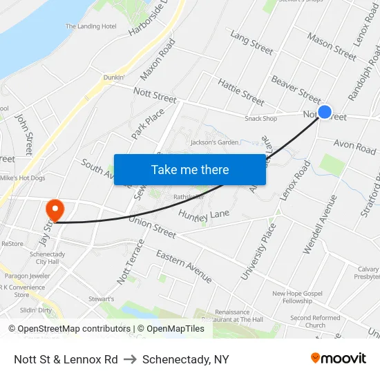 Nott St & Lennox Rd to Schenectady, NY map